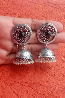RozMili Brass metal Silver Oxidized Finish Jhumki earrings for women & Girls