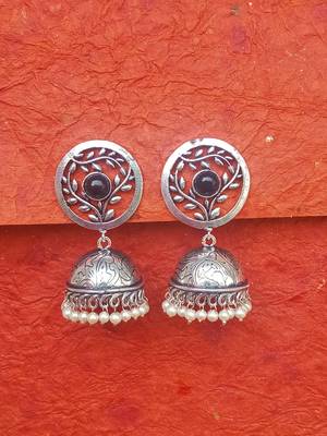 RozMili Brass metal Silver Oxidized Finish Jhumki earrings for women & Girls 4
