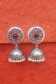 RozMili Brass metal Silver Oxidized Finish Jhumki earrings for women & Girls