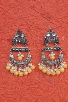 RozMili Indian Handcrafted Silver Oxidized  finish  Brass metal Jaipuri   Jhumka Earring for women & Girls