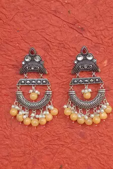 RozMili Indian Handcrafted Silver Oxidized  finish  Brass metal Jaipuri   Jhumka Earring for women & Girls