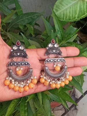 RozMili Indian Handcrafted Silver Oxidized  finish  Brass metal Jaipuri   Jhumka Earring for women & Girls 2