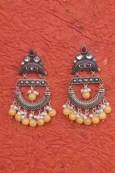 RozMili Indian Handcrafted Silver Oxidized  finish  Brass metal Jaipuri   Jhumka Earring for women & Girls