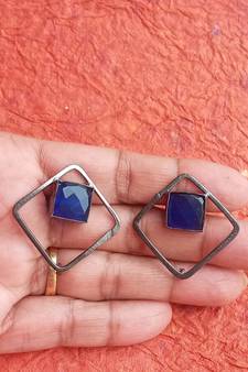 RozMili Indian  Handcrafted Silver Oxidized  finish Brass metal Jaipuri   Drop Earring for women & Girls