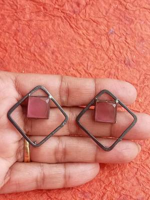 RozMili Handcrafted Oxidized silver Brass Metal stud earrings for women & Girls 1
