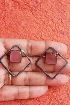 RozMili Handcrafted Oxidized silver Brass Metal stud earrings for women & Girls