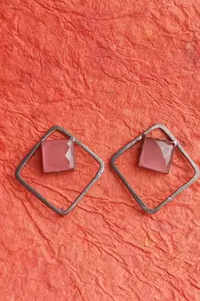 RozMili Handcrafted Oxidized silver Brass Metal stud earrings for women & Girls