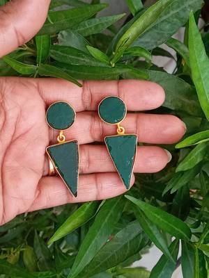RozMili Indian Handcrafted Jaipuri Monalisa stone Gold Plated  Drop earrings for women & girls 2