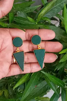 RozMili Indian Handcrafted Jaipuri Monalisa stone Gold Plated  Drop earrings for women & girls