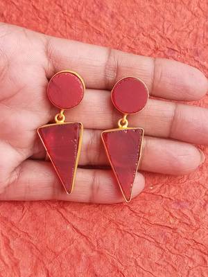 RozMili Handmade  Jaipuri Monelisa stone Brass metal Drop Earrings for Women & Girls 1