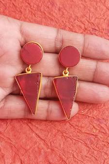 RozMili Handmade  Jaipuri Monelisa stone Brass metal Drop Earrings for Women & Girls
