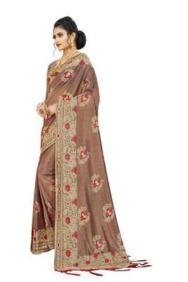 Brown Art Silk   Embroidered    Saree With Blouse For Women 2