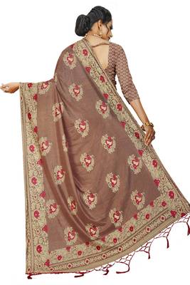 Brown Art Silk   Embroidered    Saree With Blouse For Women 3