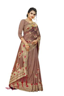 Brown Art Silk   Embroidered    Saree With Blouse For Women 4