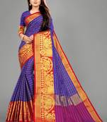 Vatudi Fashion Hathi Dolly Banarsi Cotton Silk Saree Blue color for women