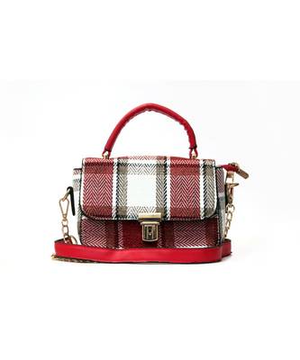 Morus Women's Checkered Pu Leather Ethnic Sling Bag, Maroon 1