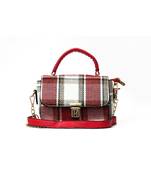 Morus Women's Checkered Pu Leather Ethnic Sling Bag, Maroon