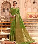 Green woven chanderi silk saree with blouse