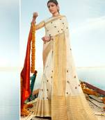Off white woven chanderi silk saree with blouse