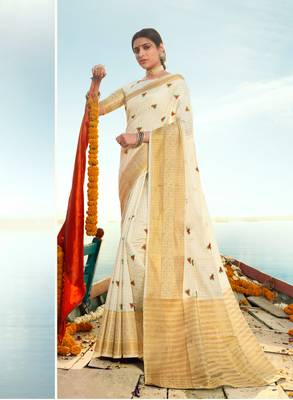 Off white woven chanderi silk saree with blouse 2