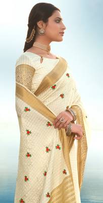 Off white woven chanderi silk saree with blouse 3