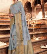 Grey woven chanderi silk saree with blouse