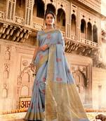 Grey woven chanderi silk saree with blouse