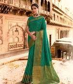 Green woven chanderi silk saree with blouse