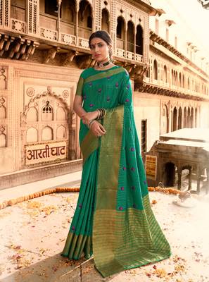 Green woven chanderi silk saree with blouse 2