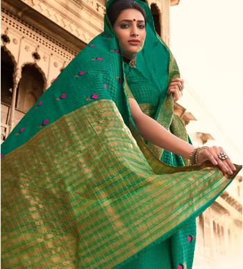 Green woven chanderi silk saree with blouse 3