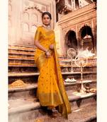 Yellow woven chanderi silk saree with blouse