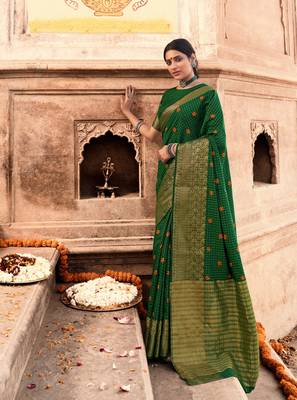 Dark green woven chanderi silk saree with blouse 1