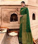 Dark green woven chanderi silk saree with blouse
