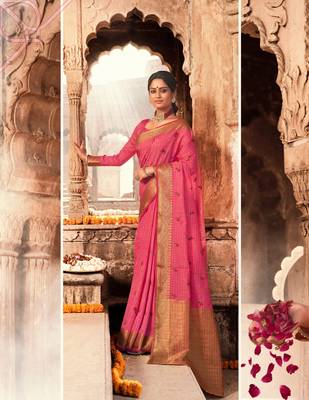 Baby pink woven chanderi silk saree with blouse 2