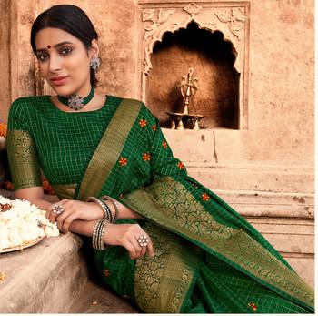 Dark green woven chanderi silk saree with blouse 3