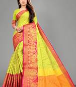 Vatudi Fashion Hathi Dolly Banarsi Cotton Silk Saree Lemon color for women