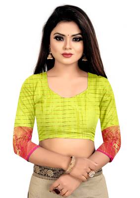 Vatudi Fashion Hathi Dolly Banarsi Cotton Silk Saree Lemon color for women 5