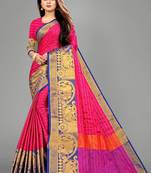 Vatudi Fashion Hathi Dolly Banarsi Cotton Silk Saree Pink color for women