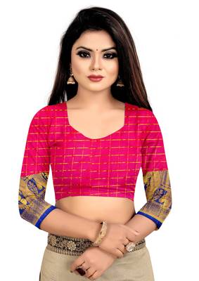 Vatudi Fashion Hathi Dolly Banarsi Cotton Silk Saree Pink color for women 5