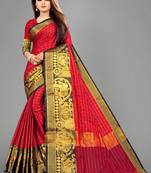 Vatudi Fashion Hathi Dolly Banarsi Cotton Silk Saree Red color for women