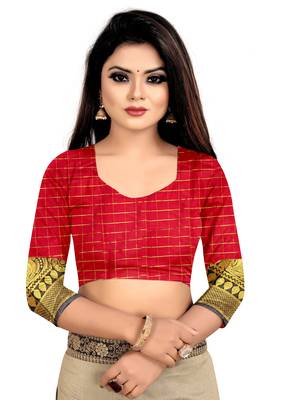 Vatudi Fashion Hathi Dolly Banarsi Cotton Silk Saree Red color for women 5