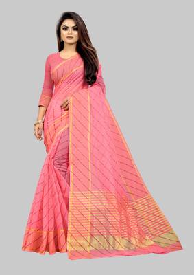 Vatudi Fashion Lehariya Supernet Banarsi Silk Saree Gajarin color for women 1