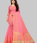 Vatudi Fashion Lehariya Supernet Banarsi Silk Saree Gajarin color for women