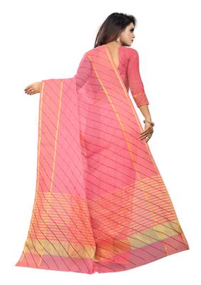 Vatudi Fashion Lehariya Supernet Banarsi Silk Saree Gajarin color for women 3
