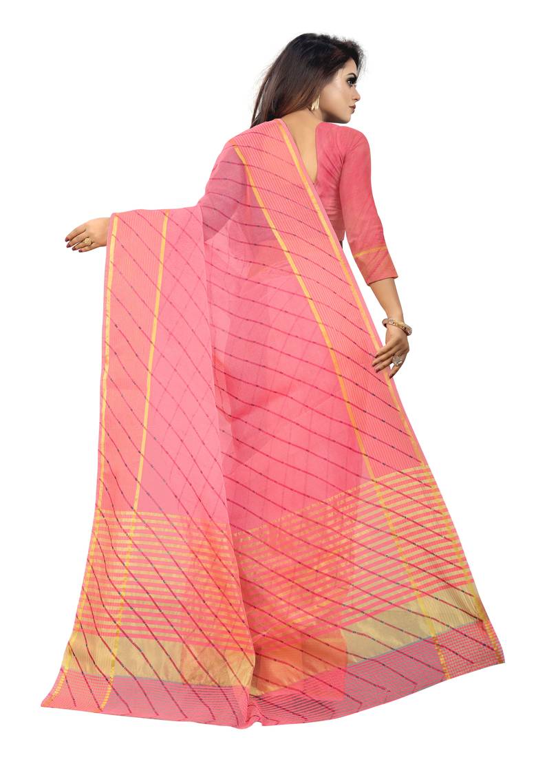 Vatudi Fashion Lehariya Supernet Banarsi Silk Saree Gajarin color for women