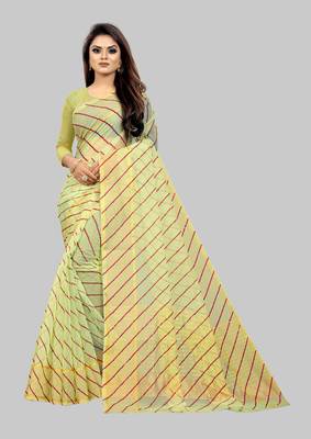 Vatudi Fashion Lehariya Supernet Banarsi Silk Saree Gajarin color for women 1