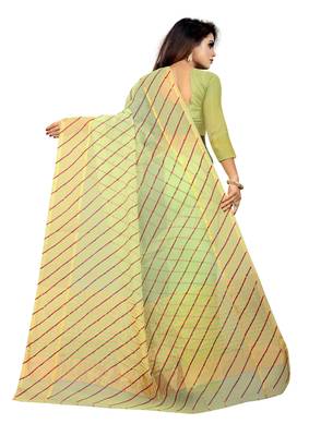 Vatudi Fashion Lehariya Supernet Banarsi Silk Saree Gajarin color for women 2