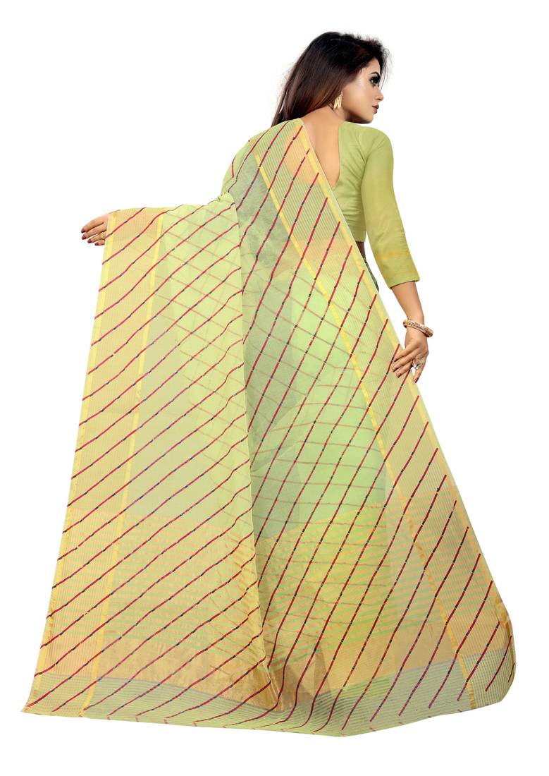 Vatudi Fashion Lehariya Supernet Banarsi Silk Saree Gajarin color for women