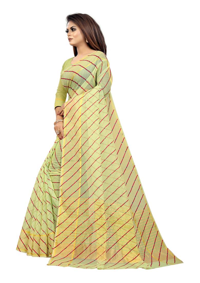 Vatudi Fashion Lehariya Supernet Banarsi Silk Saree Gajarin color for women