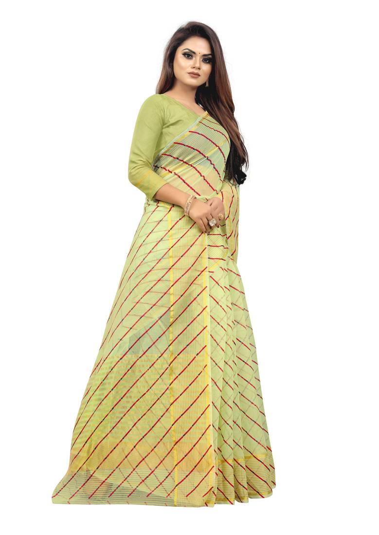 Vatudi Fashion Lehariya Supernet Banarsi Silk Saree Gajarin color for women